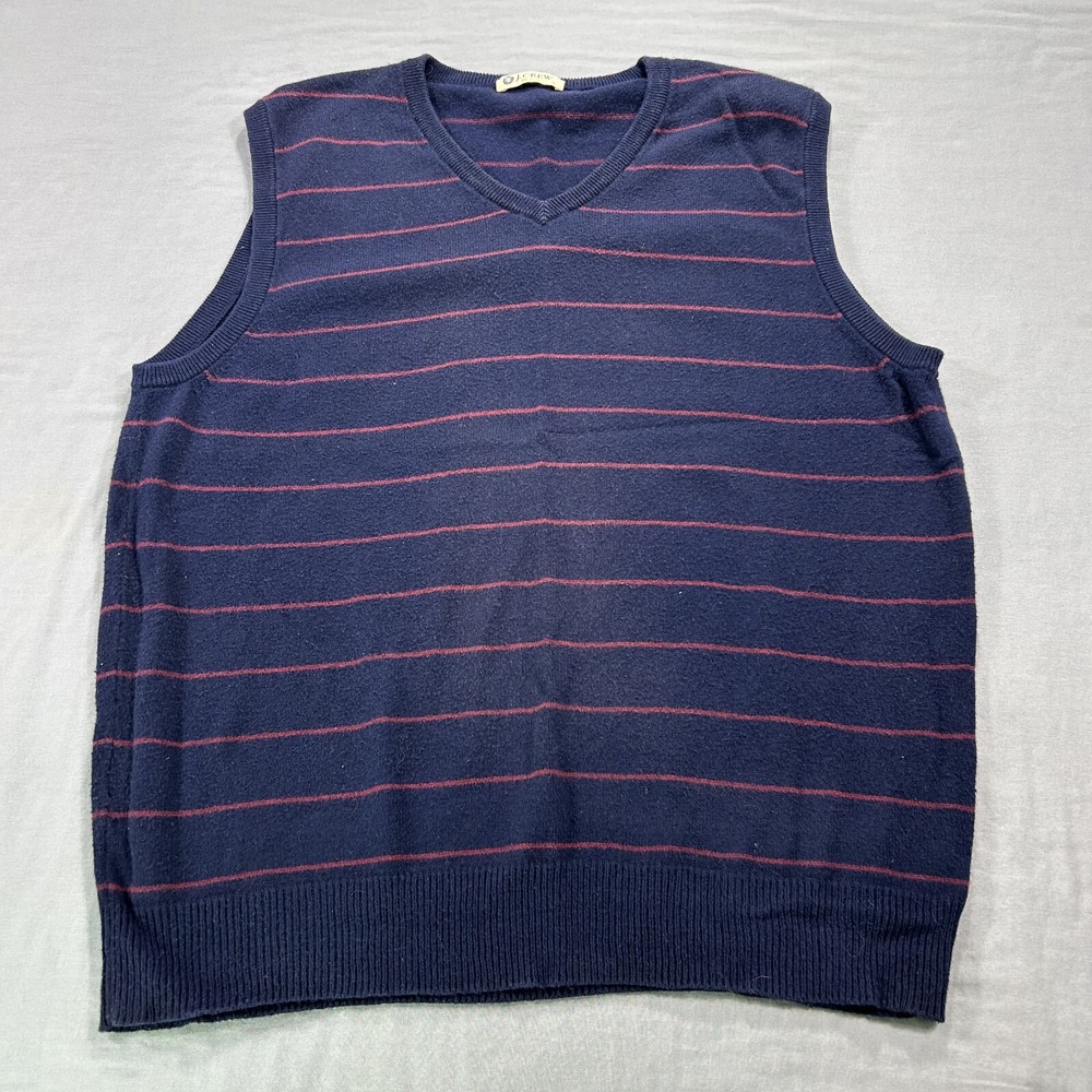 VINTAGE J Crew Sweater Vest Mens Large Blue Stripe V-Neck Knit Grandpa Golf